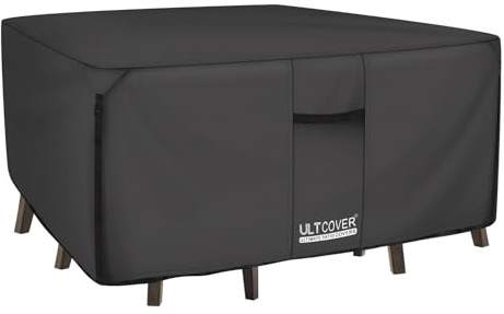 ULTCOVER 600D Tough Canvas Heavy Duty Square Patio Table and Chair Cover - Waterproof Outdoor General Purpose Furniture Covers 86 inch, Black