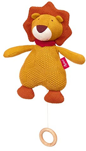 SIGIKID 39687 Strick-Spieluhr Löwe Knitted Love, Kuscheltier mit bekannter Schlaflied-Melodie, Stofftier waschbar, Spielwerk austauschbar, Einschlafhilfe für Babys & Kinder ab Geburt, Gelb, 26x16x8 cm