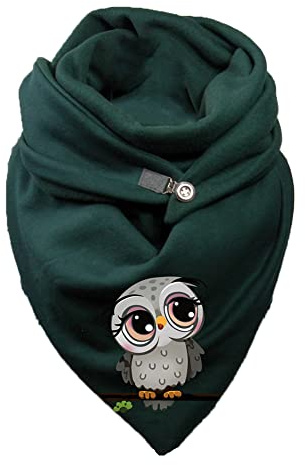 Hiseng Damen Schals Groß Dreieck Winter Dreieckstuch Warmer Button Lieblingsschal Scarf Fransen Knopf Karoschal Poncho Soft Wrap Lange Stola Fransen Poncho (Eule Farbe A,150x75cm)