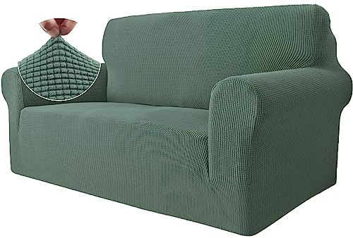 Ystyle Stretch Sofa Überzug 2 Sitzer, Hellgrün | Elastisch Sofabezug mit Armlehnen, Jacquard Couch Überzug Rutschfest, Waschbar Sofa Cover Protector für Hunde Haustiere