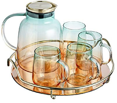 LUCBEI Carafe d'eau Gradient Couleur Verre Eau Pichet Coupe Ensemble Plateau en Acier Inoxydable Accueil Cuisine Jus Jar Résistant à la Chaleur Verre épaisse Verre Vin Coupes Carafes (Color : D)