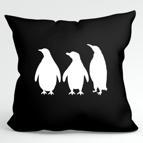 Huuraa Kopfkissen Pinguine Silhouette Geschenk 40x40cm mit Füllung Black Baumwolle Pinguine Deko