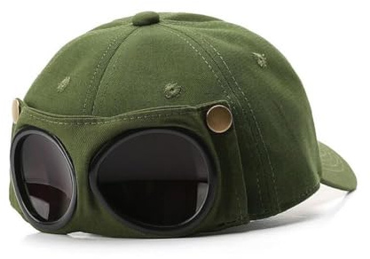 Casquette de pilote rétro avec oreilles de chat, lunettes de soleil, casquette de baseball, unisexe, vert, No ears