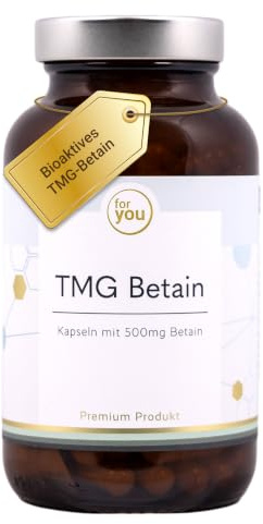 for you TMG Betain 120 Kapseln hochdosiert - 1500mg Betain (Trimethylglycin) pro Portion hochrein - Hochwertiger Betain-Extrakt, gewonnen aus Zuckerrüben - Nährstoff aus der Langlebigkeitsforschung