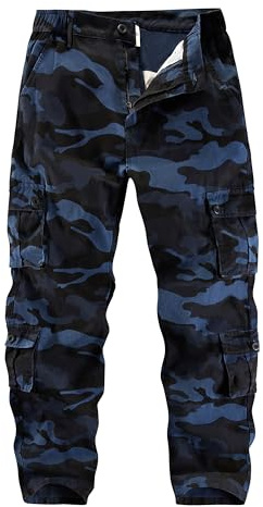 APTRO Men's Cargo Pants Camo Casual Work Military Tactical Pants Blue Camo 34