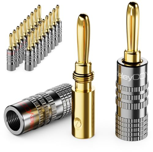 deleyCON Bananenstecker Set vergoldet, schraubbar, 20 Stück - Grau | Für Lautsprecherkabel, Boxenkabel 0,75 mm - 4,5 mm, HiFi Audio Heimkino Receiver