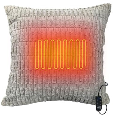 USB Heated Pillow Cushion, Electric Heating Pad Chair Sofa Throw Pillow, Machine Washable, Square Heat Cushion for Home, Office, Back Neck Waist Pain Relief, 40x40cm, Gray