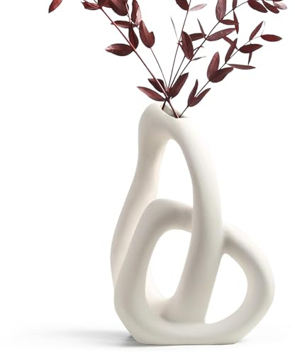 STHIE Modern White Ceramic Flower Vases for Home Decor Aesthetic, Boho Decorative Vase for Bouquet Pampas Grass, Living Room Bedroom Kitchen Maximalist Decor (White)