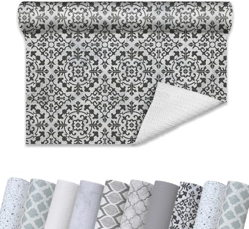 Con-Tact Brand Grip Prints Non-Adhesive Non-Slip Counter Top, Drawer/Shelf Liner, 12 x 20' (Carrara Tile Charcoal)