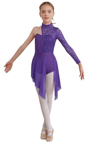 YiZYiF Abito da Ballo Bambina Latino Leotards Vestito Danza in Pizzo Floreale Ginnastica Artistica Leotard Vestito da Balletto Danza Viola 7-8 Anni