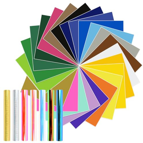 Vinylfolie Plotter 30 Stück, Plotterfolie Viny Selbstklebend 30,5cm x 30,5cm,Plotterfolie Textil,Flexfolie Plotter Textil für Cricut, DIY-Geschenke, Tasse, Fenster, Keramik