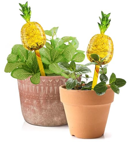 2 Piezas Riego Plantas Vacaciones Interior, Regar Plantas Vacaciones Automatico Vaso, Riego Automatico Macetas, Autorriego para Macetas Sistema, Dispensador Agua Cono Riego Goteo Flores (Piña)