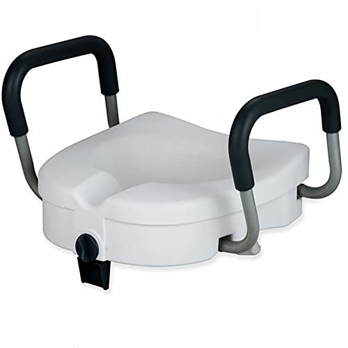 Rialzo per WC sopraelevato, sedili WC ad Altezza rialzata con Maniglie di Sostegno Imbottite Rimovibili e bloccaggio, Larghezza Regolabile a 2 velocità, Facile da installare, per Anziani, disabili,
