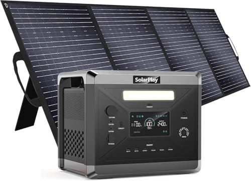 SolarPlay Tragbare Powerstation 2160wh mit 200W Solarpanel, 2400W Solargenerator mit LiFePO4, 12 Ausgang, Portable Power Station für Outdoor Camping, Wohmobil-Reisen, Notfall, (Q2501+Solar)