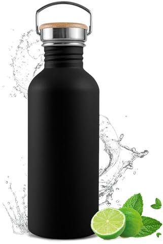 Annizhty Stainless Steel Water Bottle 1l BPA Free Metal Water Bottle Black Leakproof Sports Water Bottle Non-insulated Reusable Water Bottle