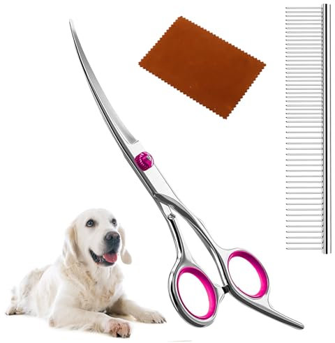 Geaanen Hunde Scheren, Fellschere für Hunde und Katzen, Gebogene Schere Hundeschere Set Profi Runder Grooming Schere, Katzenpflege-Schere, Hundepflege-Schere für Katze und Anderen Haustieren