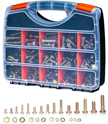 Assortiment de 700 boulons métriques M6, M8, M10, M12, classe 8.8, zingués, jaunes, 10 à 50 mm de long