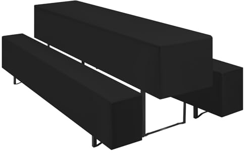 Teruntrue Bierzeltgarnitur Set 3tlg. wasserdichte Hussen für Bierzeltgarnitur 220 x 50cm – 1 Husse Biertisch + 2 Bierbank in Schwarz - Biertischhusse Bierbankhusse Biertisch – 220x50cm Schwarz