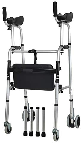 Gehwagen, Rollator, mit Sitz und Unterarmstütze, strapazierfähig, für Erwachsene/1,80 m große Männer/Senioren, tragbarer, zusammenklappbarer medizinischer Gehwagen (4 Räder + Sitz)