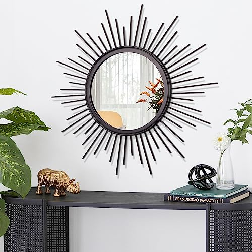 HLFMVWE Sunburst Wandspiegel, Schwarz Große Speichen Wanddekor Spiegel Bohemian Home Rund Modern Metall Wandkunst Spiegel für Wohnzimmer Flur Schlafzimmer Badezimmer 60x60cm