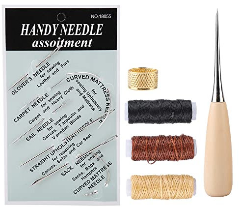 LetCart Lederhandwerkzeug, Leder-Handnähwerkzeug-Set mit Nadelfaden, Fingerhut und Ahle, DIY-Handarbeit, Lederwerkzeuge, verstellbare Falzband, Kantenschneider und Schrägband, Lederhandwerkzeug-Set