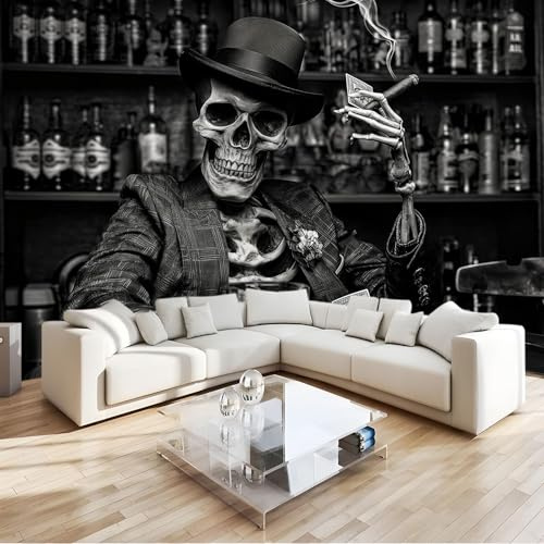 Fototapete Mr Skull Spielkarten Schwarz 400x280 cm 3D Vliestapete Wandbild, Mustertapete Moderne Wandtapete, Wohnzimmer Schlafzimmer Kinderzimmer Büro Flur Wanddeko