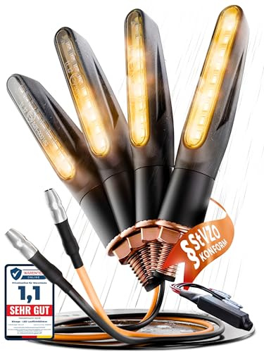 Binego® 4x LED Blinker Motorrad E Geprüft mit Lauflicht LED + Lastwiderstände | Universelle Mini Blinker Moped Zubehör | StVZO konform