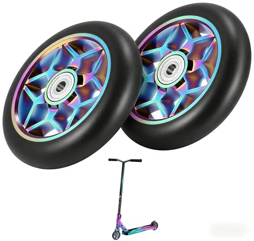 Bunte Stunt-Scooter-Räder, 110 mm Pro Stunt-Scooter-Ersatzräder (mit Lager), Ersatz-PVC-Rollrad, bunte Legierungsserie für Roller, 2 Stück