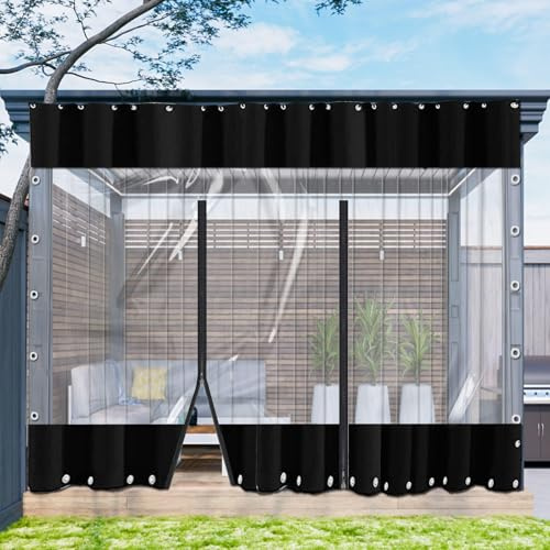 TZYYAO Transparent Vinyl Tarp with Zip,0.5mm Pvc Heavy Duty Waterproof Tarpaulin Side Panels,With Rustproof Grommets,Outdoor Clear Tarp Curtain for Patio,Porch,Gazebos,LxW-2.2x2.5m(7.2x8.2ft)