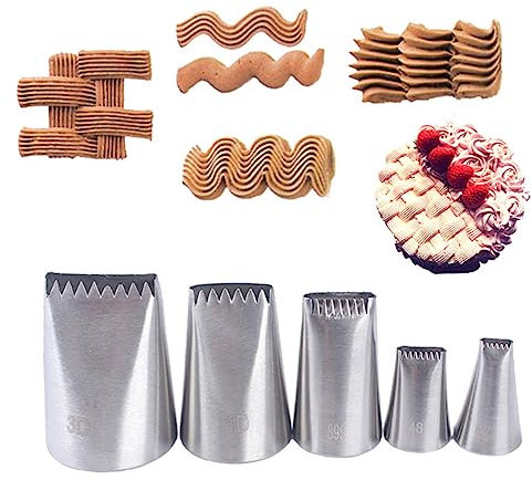 Garneck 5stücke Edelstahl Düsen Set Für Sahne-sauce-ausguss Gebäckspitzendüse Kuchendekorationswerkzeuge Backwerkzeuge Für Fondant Cupcake Cookies