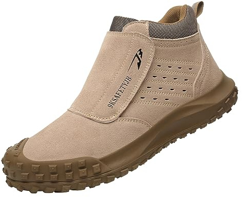 Steel Toe Shoes Men's Women's Welding and Cutting Work Shoes Anti-Smash and Anti-stabbing High Temperature Spark Resistant Mechanical Industrial Shoes Safety Shoes for Manufacturing Khaki