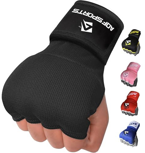 AQF Bande Boxe sous Gants, Bande De Boxe Gants De Protection, Gant De Boxe Protege Poignet 100CM Long 4 Doigt Rembourrés du Gel Wraps pour MMA, Muay Thai & Kick Boxing Femme Homme (Noir Complet, M)