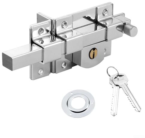Serratura per porta esterna in ferro con 2 chiavi in rame, antifurto, meccanica, per recinzioni, cancelli, porte in ferro e legno, sicurezza da giardino, 185 x 67 mm, argento (sinistra)