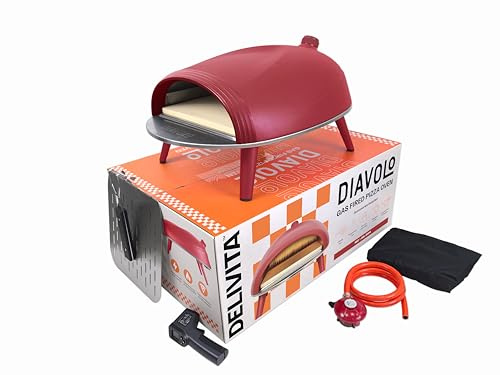 DeliVita Diavolo Gas Portable Pizza Oven – Powered by Propane, Butane or Camping Bottles, Includes - Folding Peel, Carry Case, Temperature Gun, Camping Regulator and Gas Regulator - Red