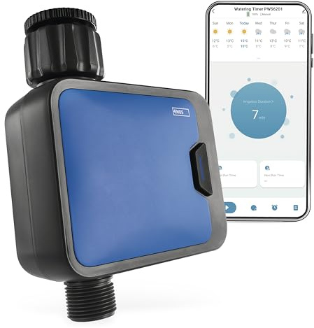 EMOS - smarte Bewässerungsuhr mit 1 Ausgang mit App, Bluetooth - ZigBee-Hub erforderlich - Batteriebetrieb - automatisierte Bewässerungs-Steuerung 1min–24h, 8bar, 35 l/min - für 1″ und 3/4″ Gewinde