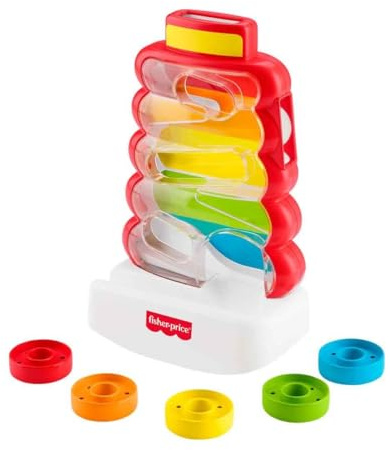 Fisher-Price baby- och barnleksak, Drop Through Rock-a-Stack, aktivitet med nedsläpp av ringar för utvecklande lek, lämplig för barn från 9månader, JLB81