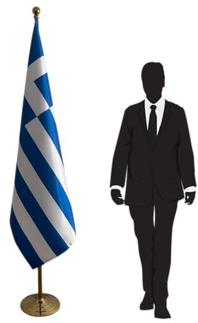 Drapeau Grèce avec pied et mât – drapeau protocolaire et diplomatique pour ambassades, consulats, ministères, administrations publiques, universités, écoles, conférences et cérémonies. Code CN6-GR