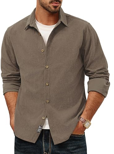 PJ PAUL JONES Men's Long Sleeve Shirt Casual Corduroy Button Down Shirts | Lightweight Shacket Jackets