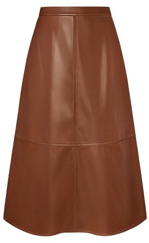 Kate Kasin Falda de cuero para mujer, cintura alta, de imitación de cuero, PU, midi, A-linea, para invierno, falda engrosada, cálida, elegante, marrón, L
