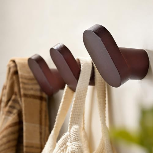 ZUNTO 4 Pezzi Ganci Appendiabiti da Parete in Legno, Ganci Portasciugamani da Bagno a Muro con Viti, Gancio Appendiabiti per Cappotti, Accappatoi, Asciugamani