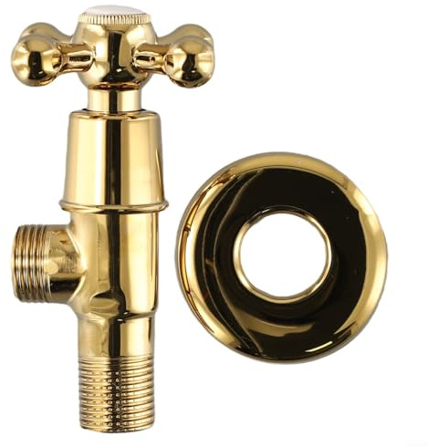 Messing Eckventil 1/5.1 cm WC Wasserstopp Ventil Goldfarbe Bad Küche Sanitär Armatur für Balkon Waschwanne Garten Heimwerker