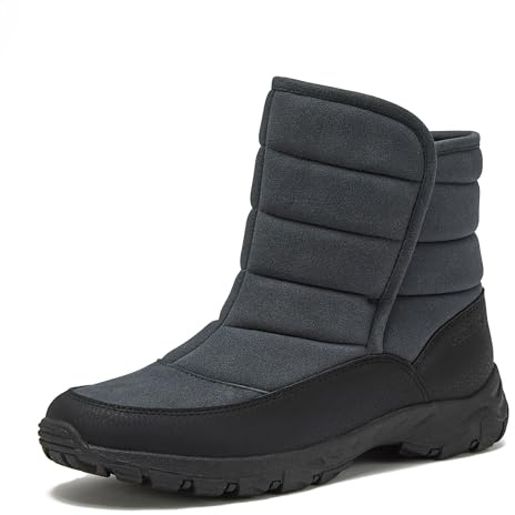 Lands' End Expedition Quilted Slip On Mens Snow Boots Insulated Winter Boots for Men Waterproof with Hook & Loop Closure, Medium or Wide Width Winter Shoes Size 8 to 13 - Dark Grey, 9.5 Wide