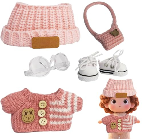 Puppenkleidung Häkeln Puppenzubehör Set | Spielzeugschuhe Hut Halskette Outfit für Mädchen Kinder Sammler Geburtstag Urlaub Weihnachten