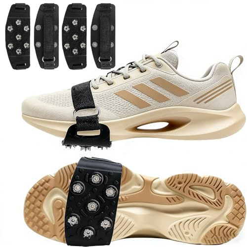 2 Paar Anti Rutsch Schuhspikes Universal Spikes Schuhe Steigeisen für Wanderschuhe Winter Schuhkrallen Mit Klettverschlüsse für Wandern Hiking Walking Winter