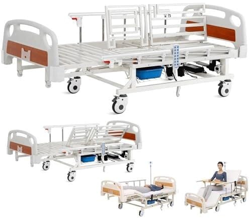 7-Function ICU Care Bed with Auto Side Tilt, Anti-Bedsore, Remote Control, Safety Rails, Mattress, Bedpan, IV Pole, Locking Casters, 530lbs