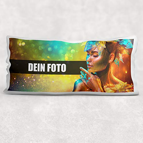 Kissenlong Fotokissen personalisiert Wunschfoto XXL Couch Bett Geschenk | 80 x 40 cm XXL Kissenlong komplett mit Bezug Füllkissen Wunschfoto Wunschtext für Sofa Bett Partner und Familie