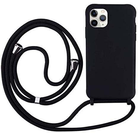 Ququcheng Kompatibel mit iPhone 12/12 Pro(6.1) Hülle,Handykette Hülle Silikon Seil Necklace Handyhülle mit Kordel Tasche TPU Bumper Schutzhülle für iPhone 12/12 Pro(6.1)-Schwarz
