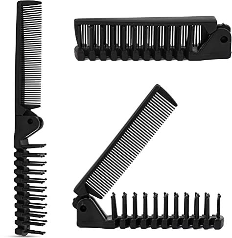 Foldable Hair Brush and Comb, Plastic Portable Travel Hair Brush with Pocket Hair Comb Double Head Comb for Thick and Thin Hair (Black)