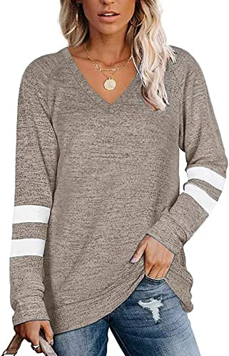 Famulily Sweatshirts for Women UK Casual Baseball Tee Shirt Elegant Long Sleeve Jumper Tops Khaki M