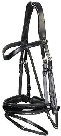 Dy'on Trense Working Collection Kombiniertes Reithalfter mit breitem Nasenriemen Lack Schwarz-Schwarz - Cob/VB